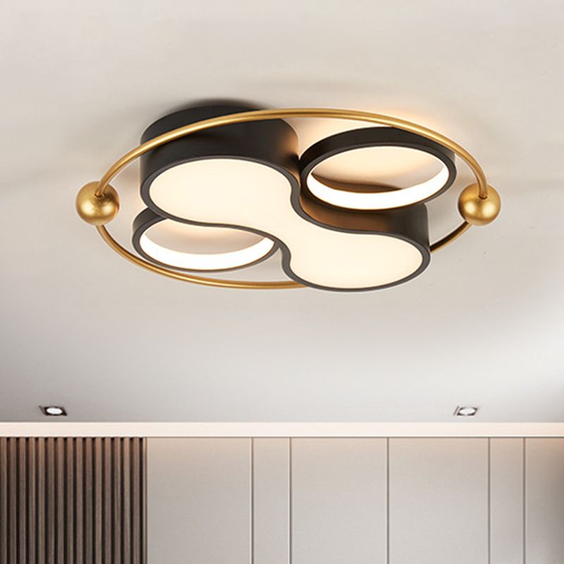 18"/21.5" Dia Metallic Geometric Flush Light Contemporary Black and Gold LED Ceiling Mounted, Warm/White Light