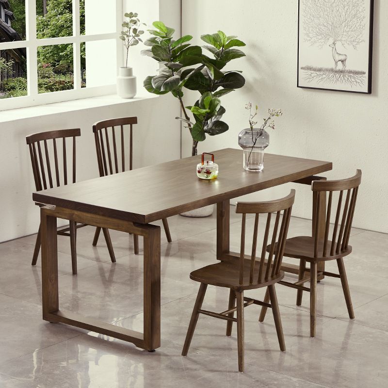 Rectangular Solid Wood Brown Table Modern Furniture with Double Pedestal