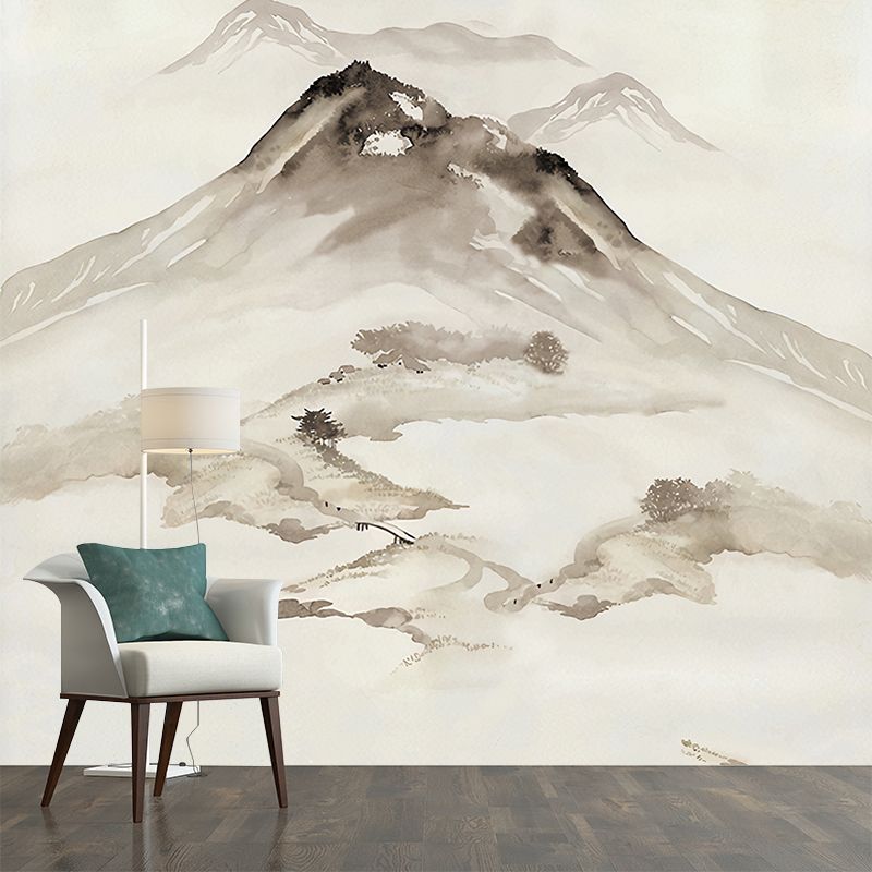 Ink Painting Mountain Peak Murals Chinoiserie Water-Proof Living Room Wall Decor, Custom Size