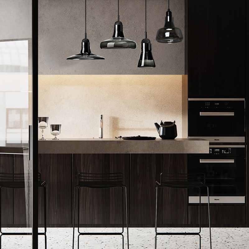Hanging Cord Pendant Ceiling Light Modern Glass Dinning Room Hanging Light Fixture in Smoke Gray