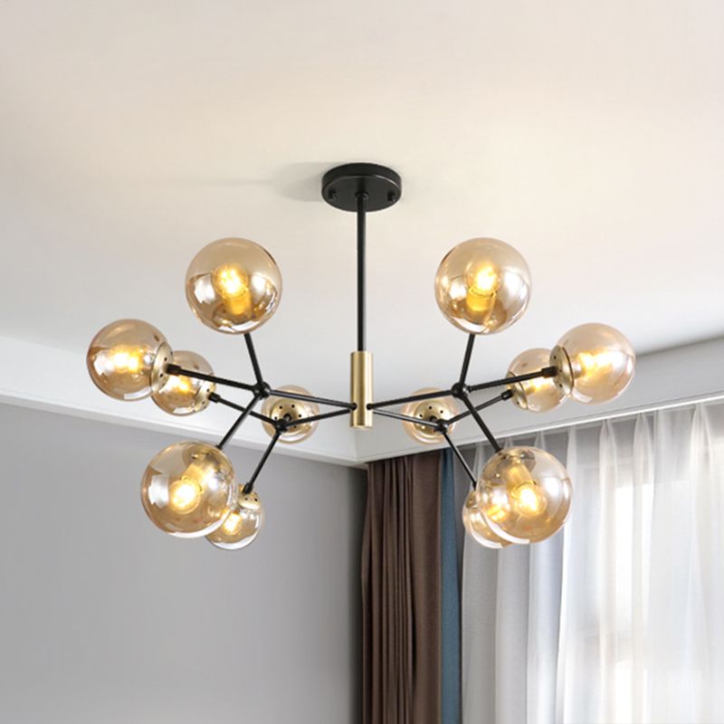 Postmodern Molecule Hanging Light Ball Glass Bedroom Chandelier in Black and Brass