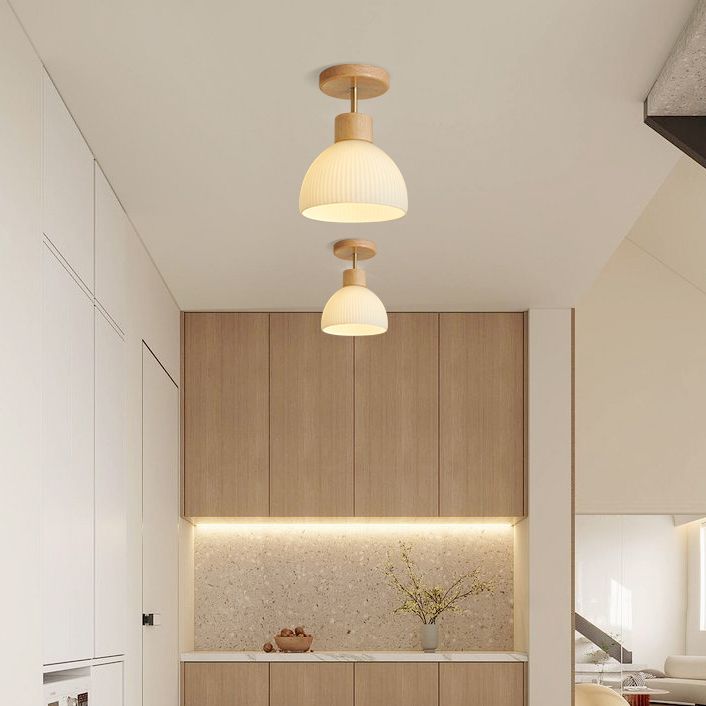 Contemporary Beige/Brown Flush Mount Lighting Wooden Ceiling Light for Bedroom