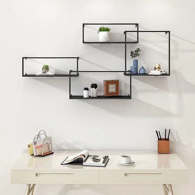 Iron Closed Back Bookshelf Gold and Black Industrial Wall Unit Bookshelf