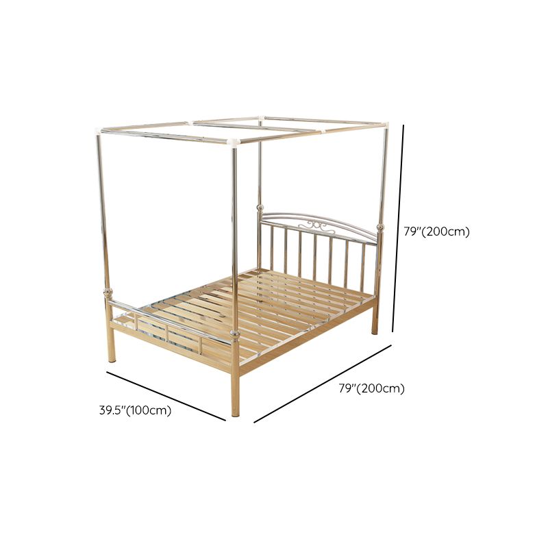 Scandinavian Metal Bed Silver Panel Bed with Open Frame Headboard