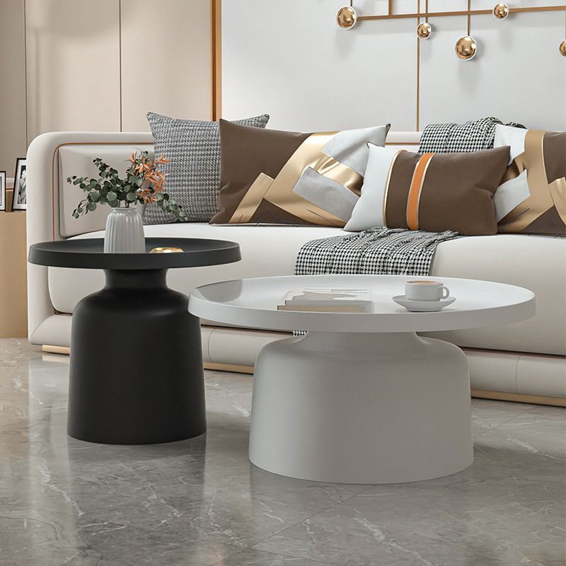 Black/White Metal Coffee Table Round Tray Top Cocktail Table