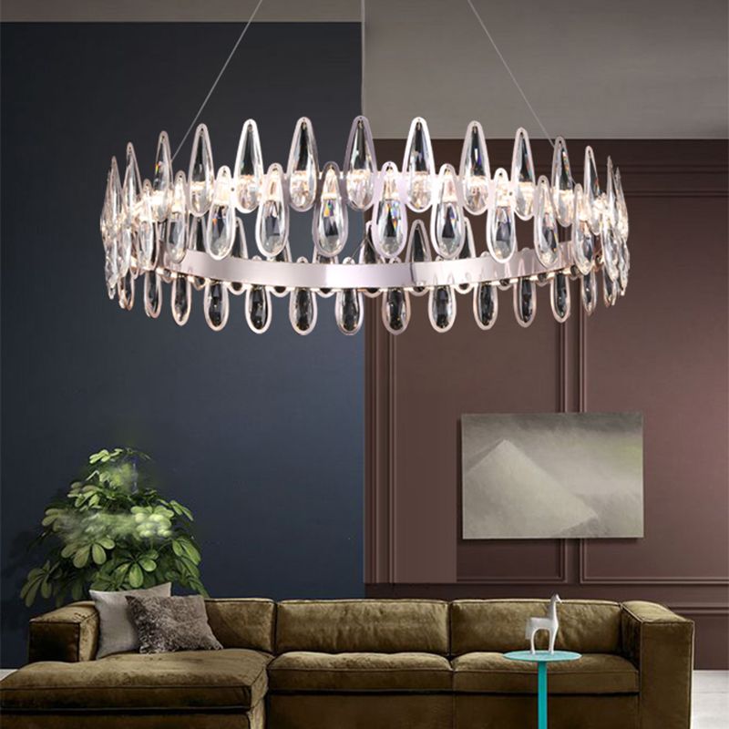 Contemporary Style Circle Pendant Chandelier Crystal 1 Light Chandelier Light in Silver