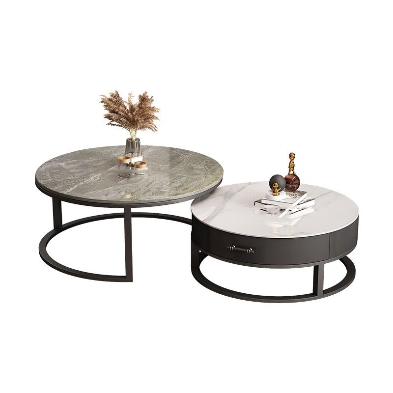 Stone Round Contemporary Cocktail Table Frame Nesting Coffee Table Set