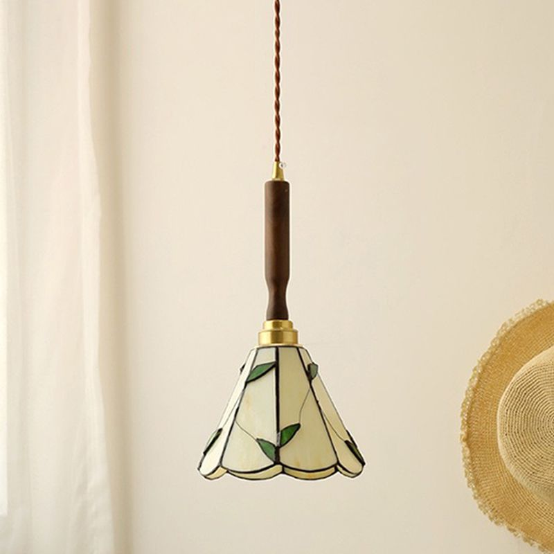 Tiffany-Style Handcrafted Pendant Light Stained Glass Cone Ceiling Hung Fixtures