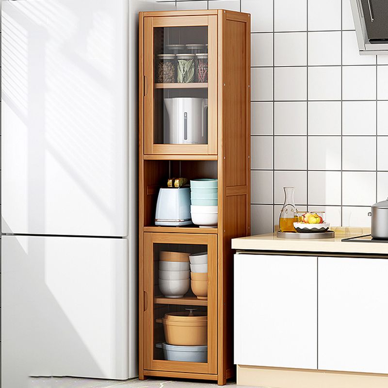 Contemporary Closed Back Bookcase Bamboo Vertical Bookshelf with Doors