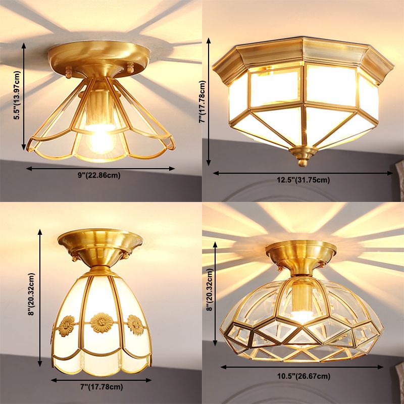 Sitting Room Colonial Style Ceiling Light Metal Overhead Lighting Fixture in Gold