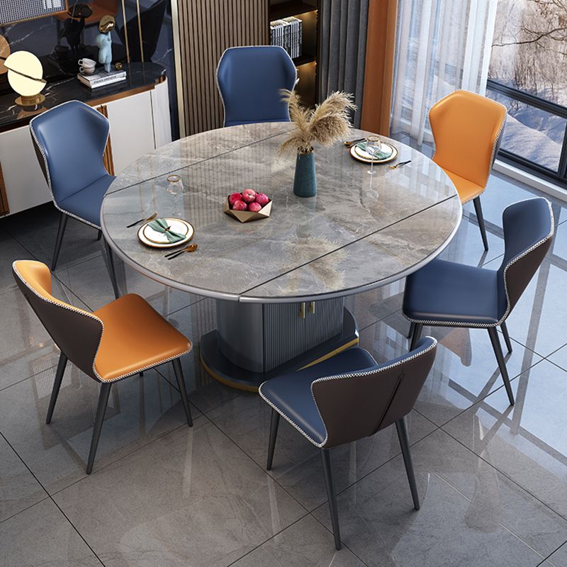 Glam Sintered Stone Extendable Table Round Shape Standard Dining Table for Kitchen