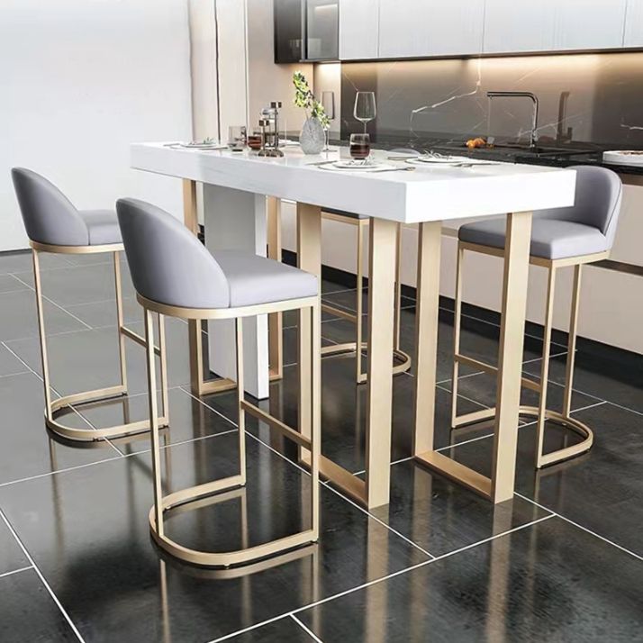 Modern Rectangle Counter Height Set 1/5 Pcs Marble Top Bar Table and Upholstered Stools