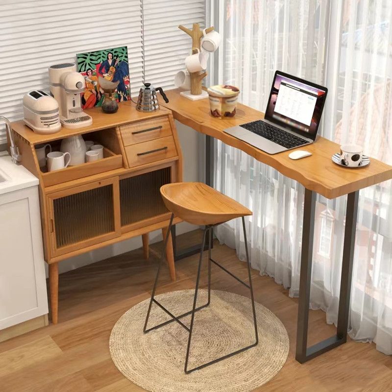 Rectangle Bar Dining Table Contemporary Wood Bar Table with Black Sled Base