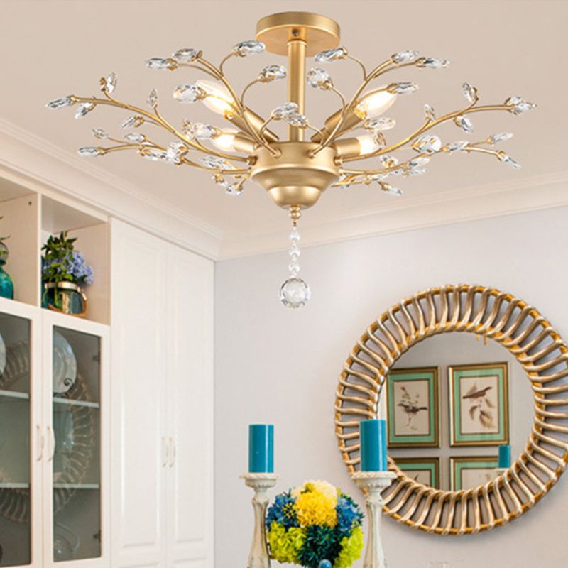 Twig Shaped Ceiling Hang Lamp Farm Style Beveled-Cut Crystal Chandelier for Living Room