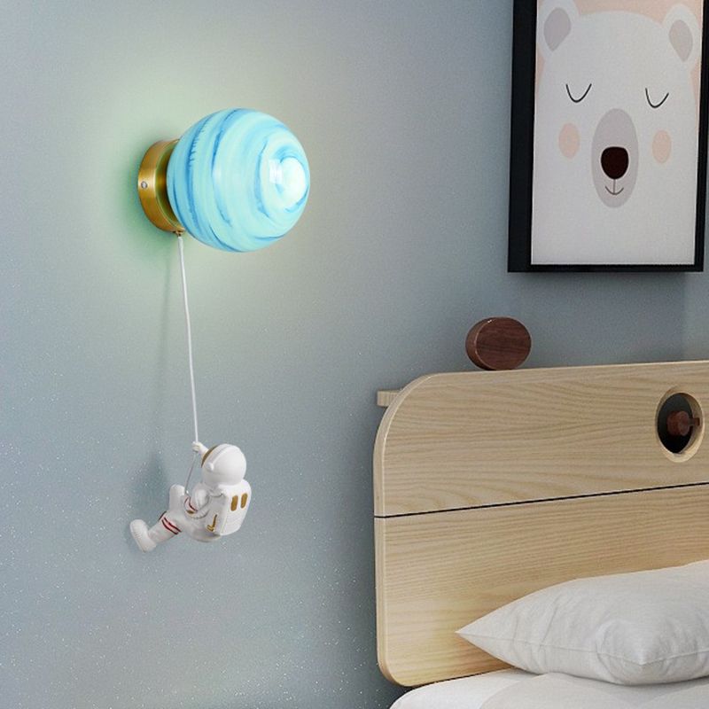Flush Mount Metal Lighting Children Globe Shaded Wall Light for Bedroom