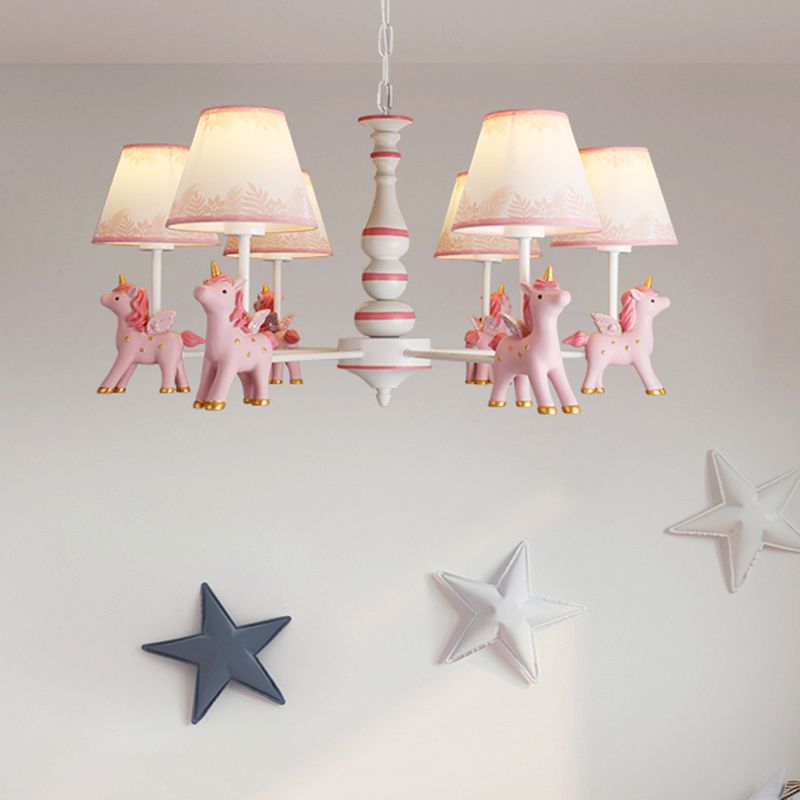 Childrens Unicorn Chandelier Lighting Resin Nursery Pendant Light with Empire Shade