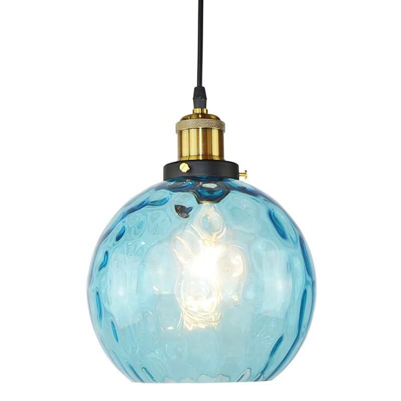 Blu 1 Lampada a sospensione sferica leggera Vintage Industrial Incresping Glass Hanging Lampada per soggiorno