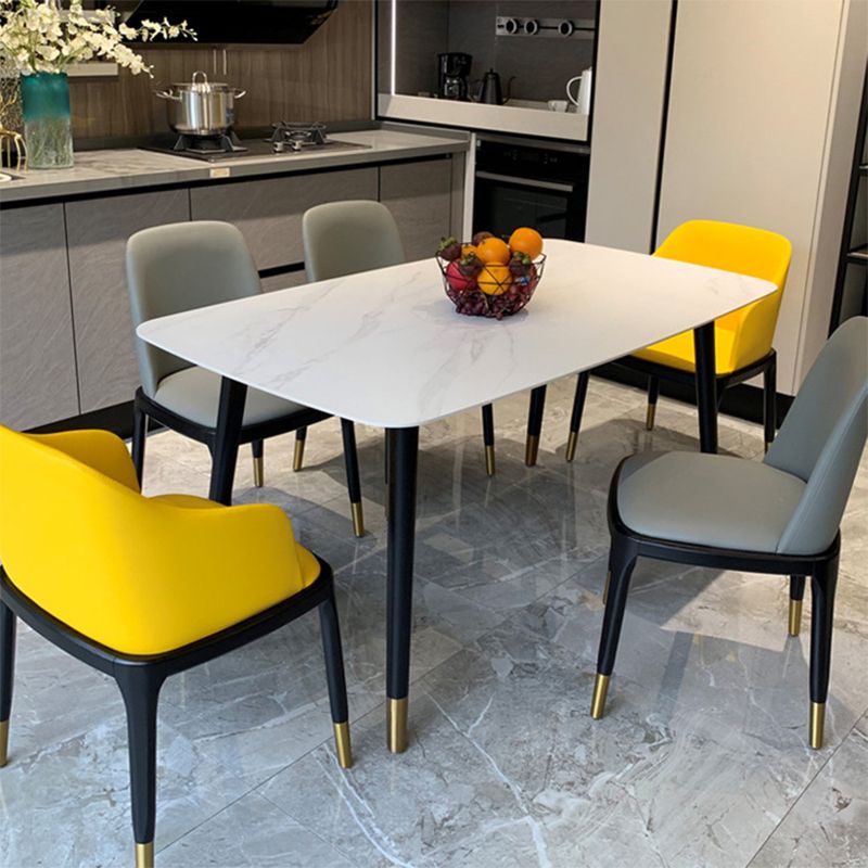 Rectangle Luxury Style Dining Table Two-Color Fixed Table with Sintered Stone