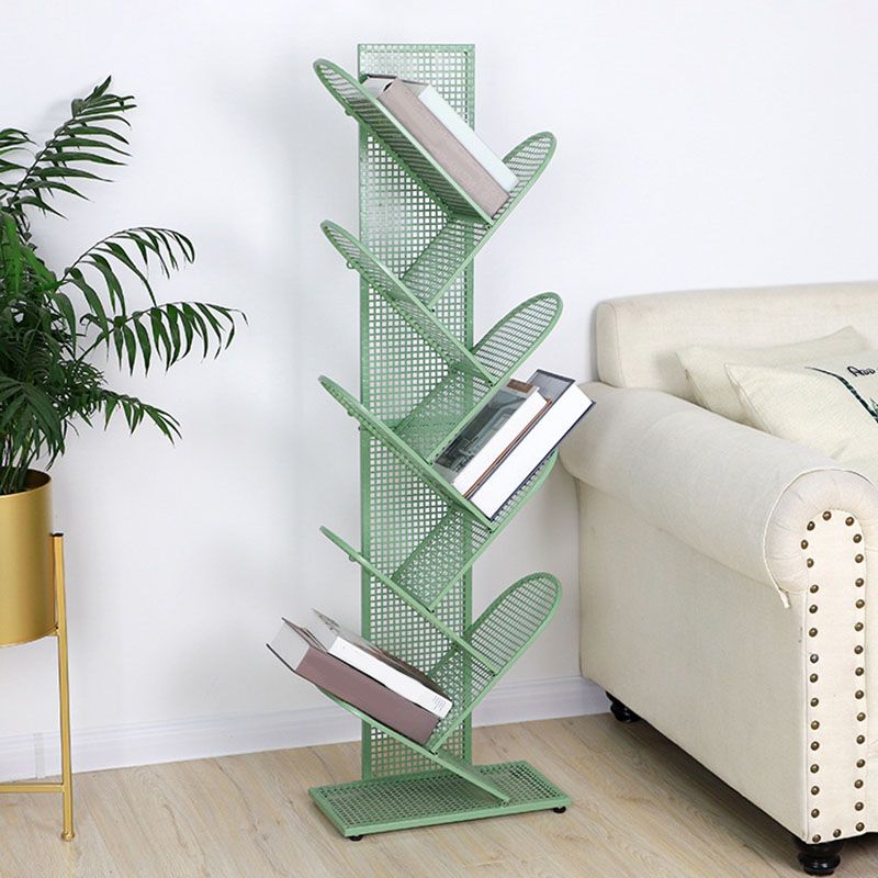 Modern Metal Bookcase Geometric Closed Back Bookshelf in Burnish