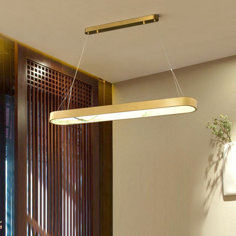 Modern Style Oval Shape Island Light White Glass 1 Light Island Lighting in Gold