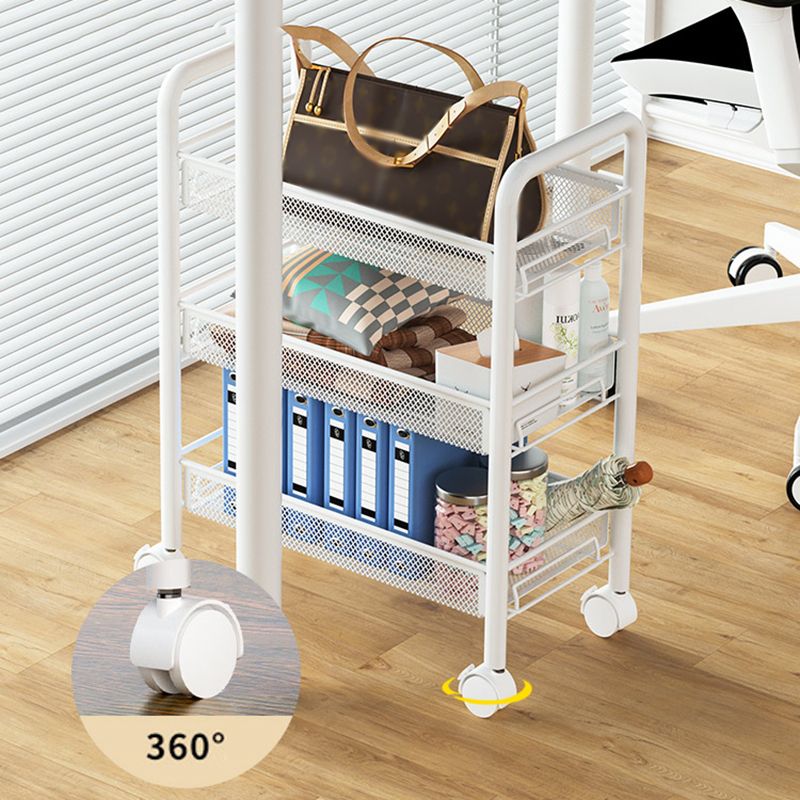 Modern Metal Bookcase with Wheels Open Bookshelf for Living Room