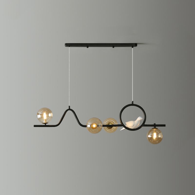 Postmodern Curve Island Affermazione Light Metallic Dining Room lampada a sospensione con sfera di vetro