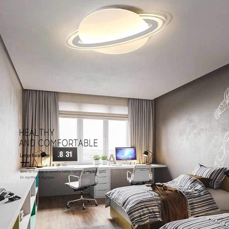 Nordic Acrylic Flush Mount Light Fixture White Saturn LED Flush Mount Spotlight for Kids Bedroom