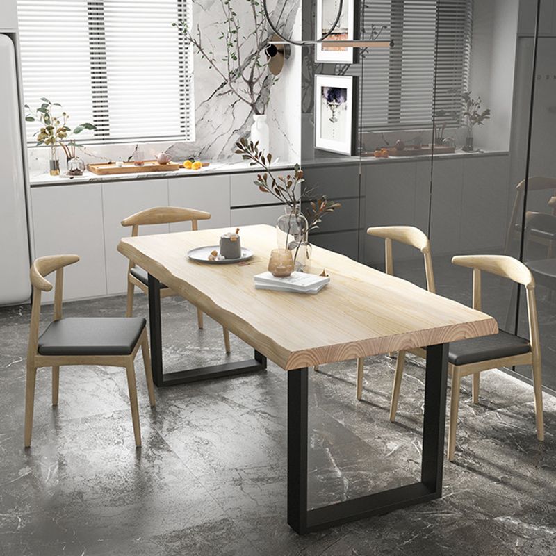 Table à manger en bois massif rectangle avec base en métal et double piédestal pour restaurant