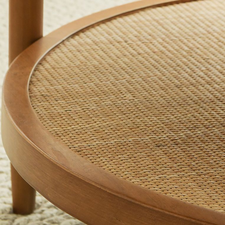 Round Glass/ Wood Top Coffee Table 4 Legs Cocktail Table with Shelf