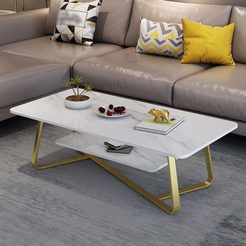 Modern Style Cocktail Table Slate Top Rectangular Coffee Table with Metal Base
