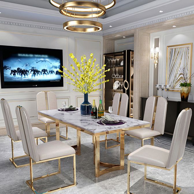 Metal Traditional Luxury Rectangle Table Sintered Stone Top Table for Dining Room