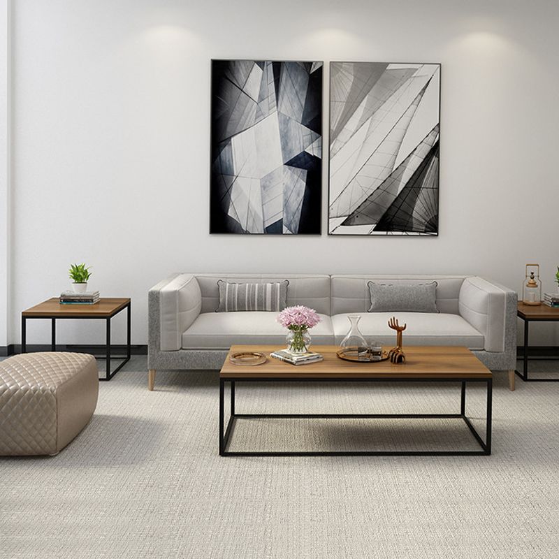 17.7" Tall Wooden Rectangle Top Coffee Table Iron Frame Base Cocktail Table