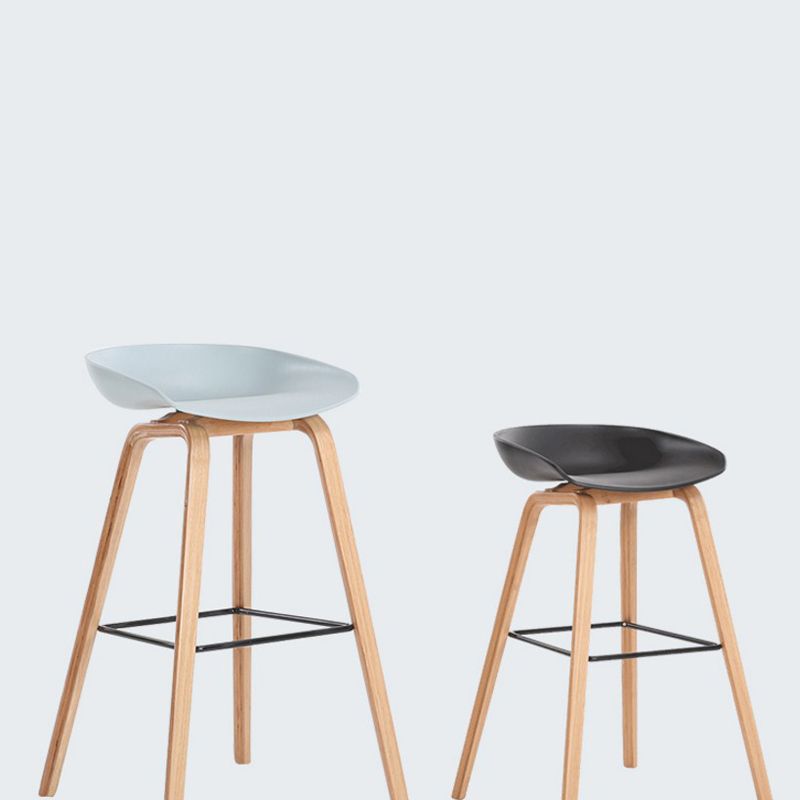 Modern Solid Wood Counter Stool Low Back Armless Bar Stool with Footrest