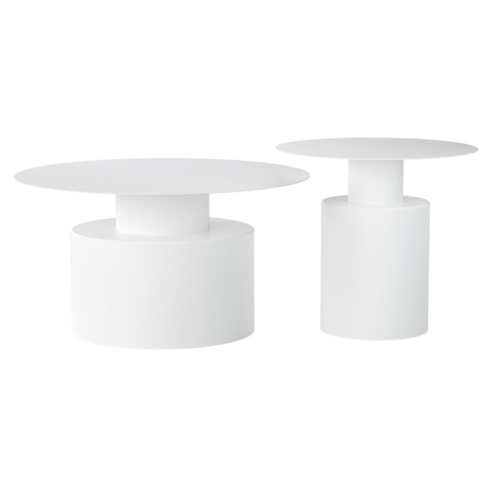 Round Iron Coffee Table Mid-Century Pedestal 2 Pieces Cocktail Table Set