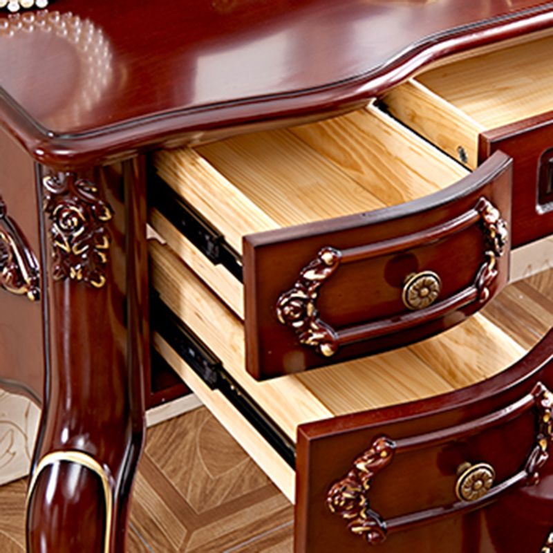 Brown Oak Vanity Set 64.96" High Vanity with Drawer and Mirror