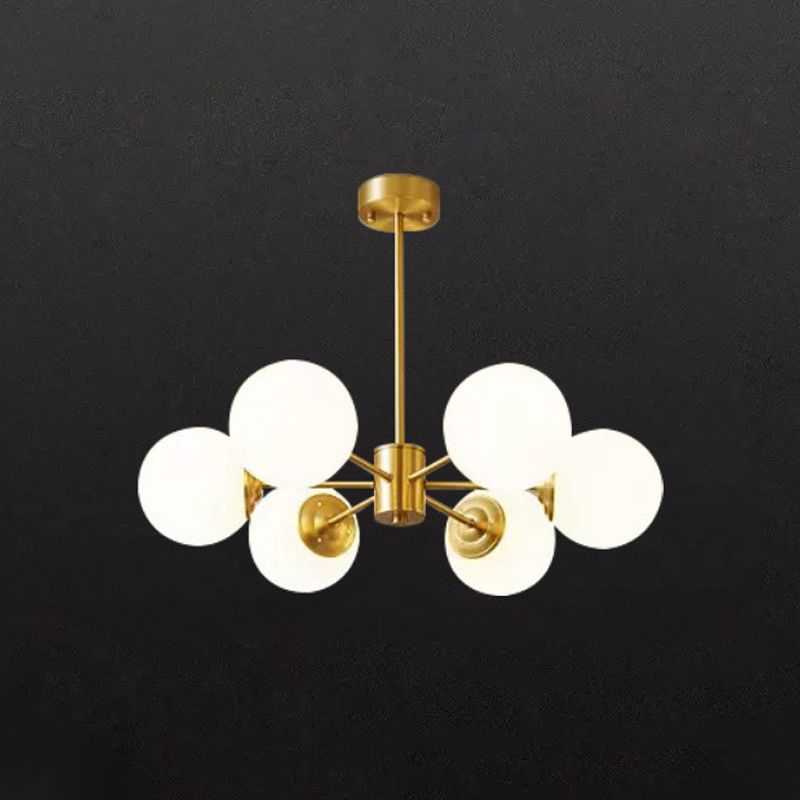 Brass Nordic Chandelier Globe Multi Light Hanging Light with Glass for Restaurant