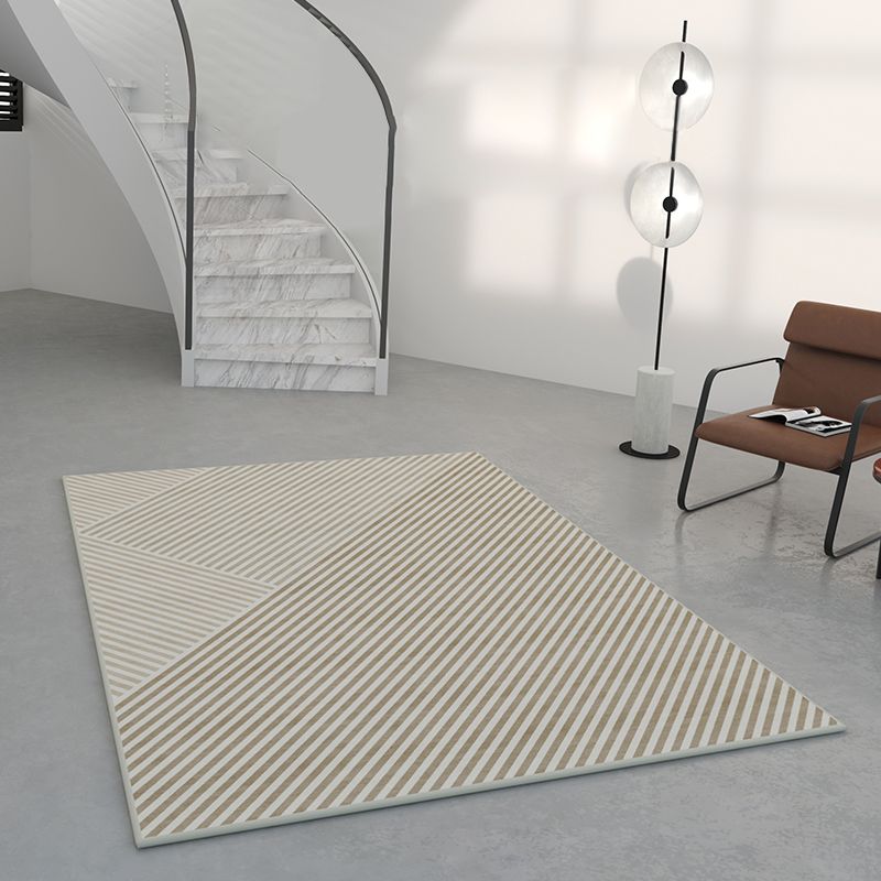 Khaki Modern Area Rug Stripe Pattern Polyester Area Carpet Anti-Slip Washable Rug for Home Decor