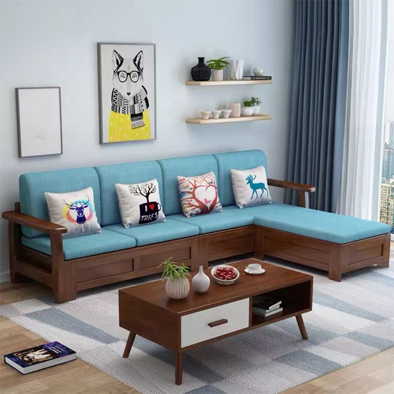 Nordic Fabric Living Room Sofa Chaise Square Arm Cushions Sofa Bed