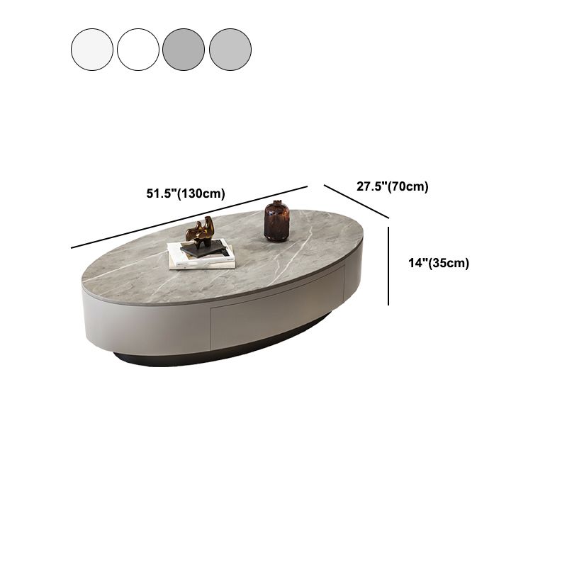Glam 13.7" H Oval Slate Coffee Table Iron Drum Cocktail Table with Drawer