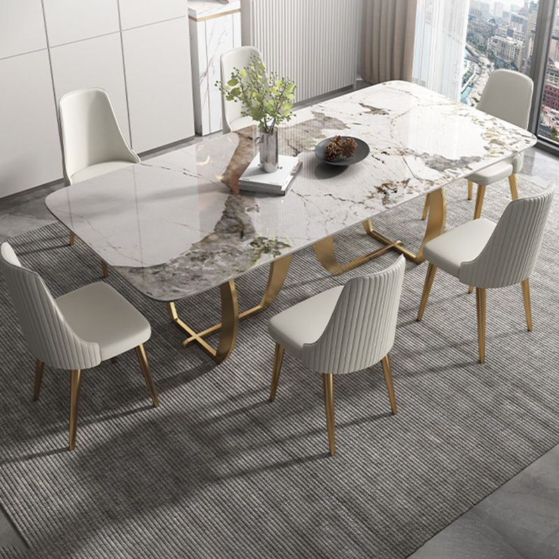 1/2/5/7 Pieces Luxury Dining Set Sintered Stone Top Dining Table with Leather Chairs