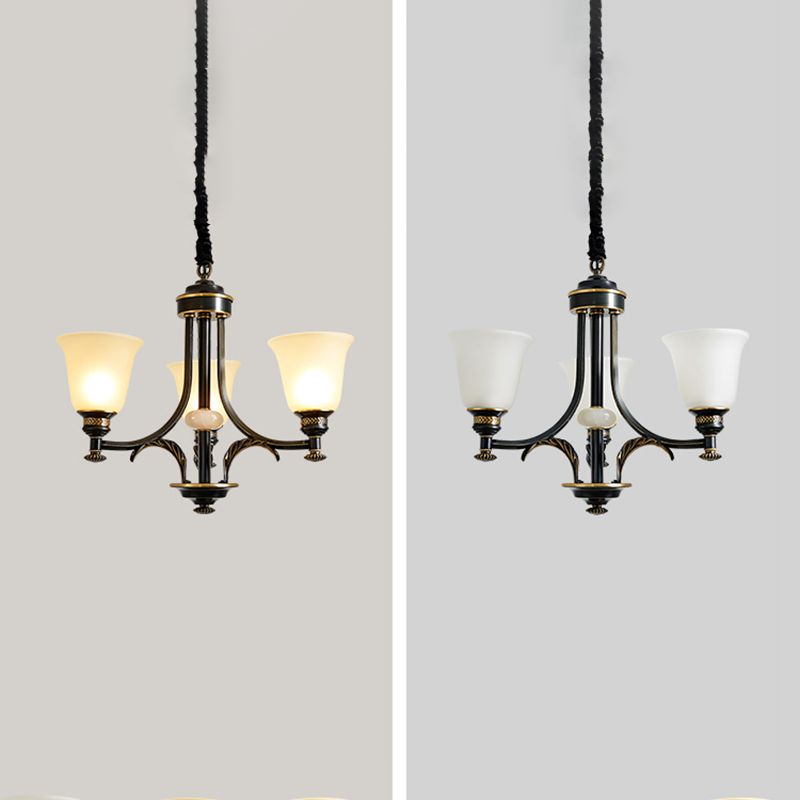 Bell Chandelier Light Fixture Traditional White Glass Pendant Lighting for Restaurant