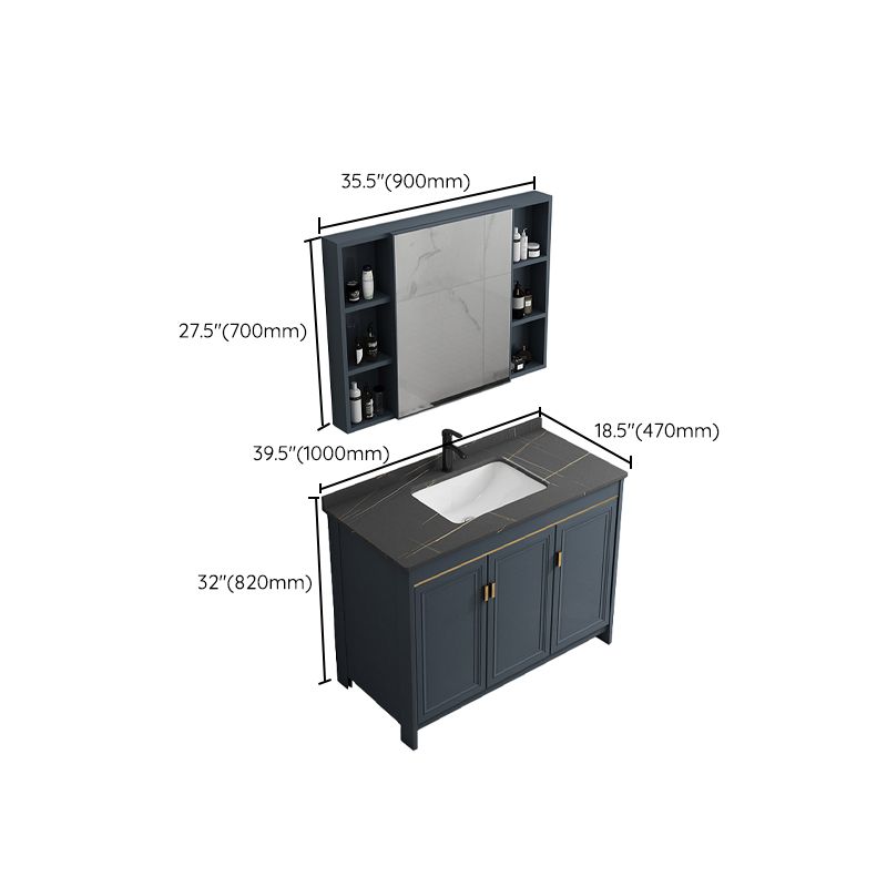 Blue Bathroom Vanity Metal Frame Single Sink Rectangle Mirror Bath Vanity with 2 Doors