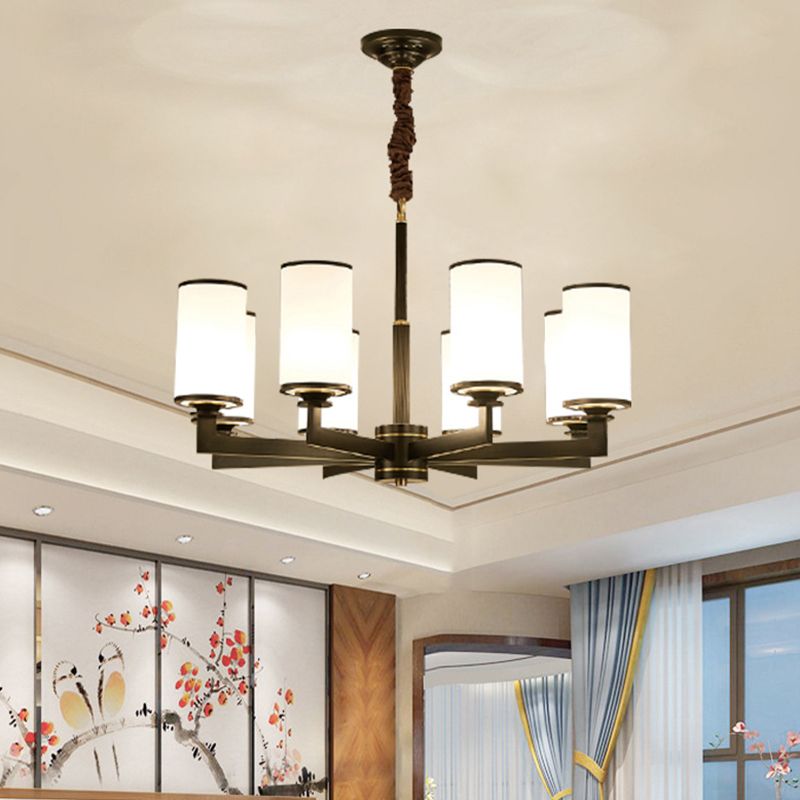 Post-Modern Metal Hanging Chandelier Light Cylindrical Glass Shade Ceiling Chandelier for Living Room