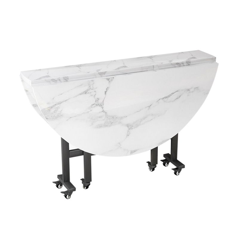 Modern White Round Wooden Easy Folding Dining Table with Leaf