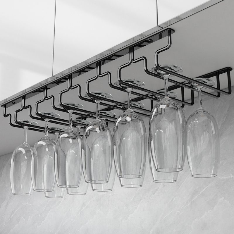 Contemporary Metal Wine Glass Rack Hanging Glass & Stemware Holder in Black