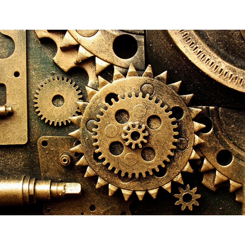 Industrial Style Metal Gear Mural Wallpaper Non-Woven Stain Resistant Soft Color Wall Art for Living Room