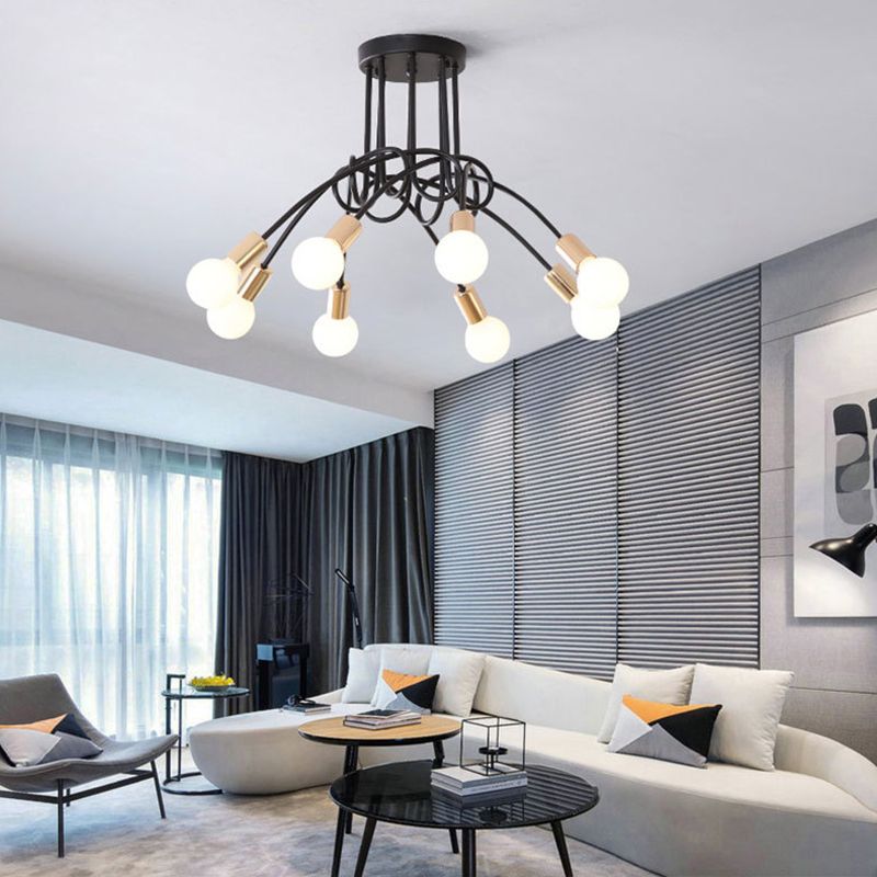 Industrial Style Ceiling Light Metal Multi Head Semi Flush-mount Lamp for Living Room