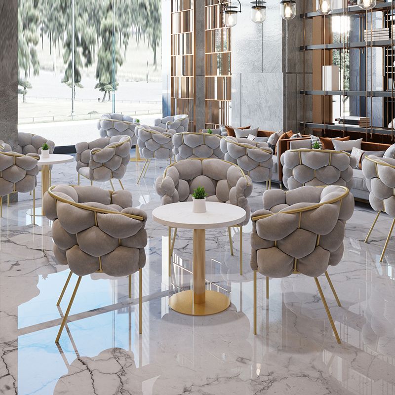 Glam Style Upholstered Gold Base Dining Arm Chair for Dining Room