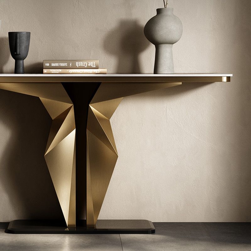 Glam Rectangle Console Table Stone Console Sofa Table for Hall