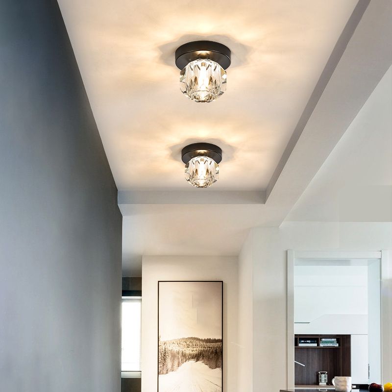 Crystal Ball Ceiling Light Fixture Simple 1 Bulb Brass Flush Mount Light for Aisle
